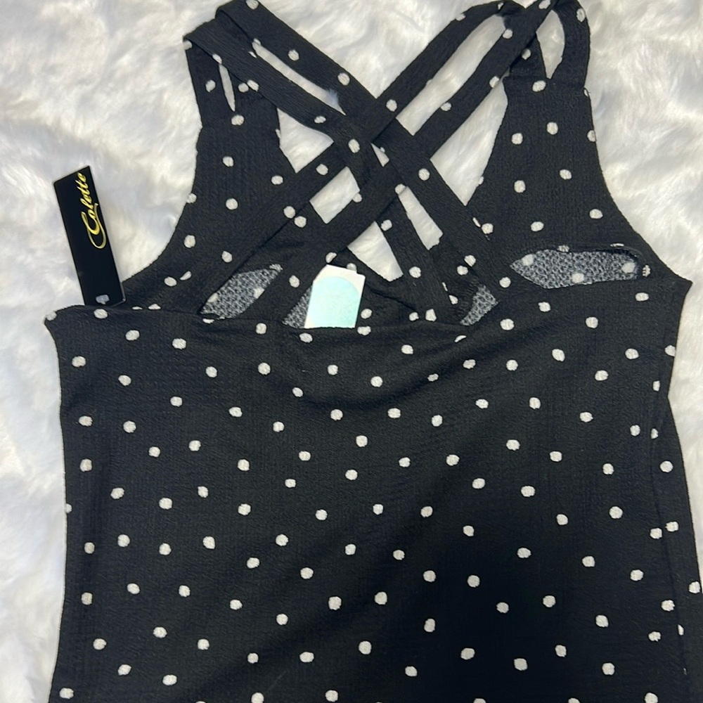 Elegant Black Polka Dot Women's Tank Top Size MP - Picture 3 of 7